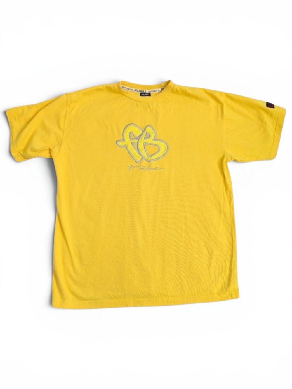 FUBU Sports Vintage Yellow Short Sleeve Tee with Silver Logo
